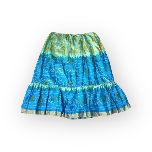 new Hale Bob 𖦹 Chic Crinkled Silk Mini Dress Midi Skirt 𖦹 Aqua Ombre Print 𖦹 M - Picture 11 of 16